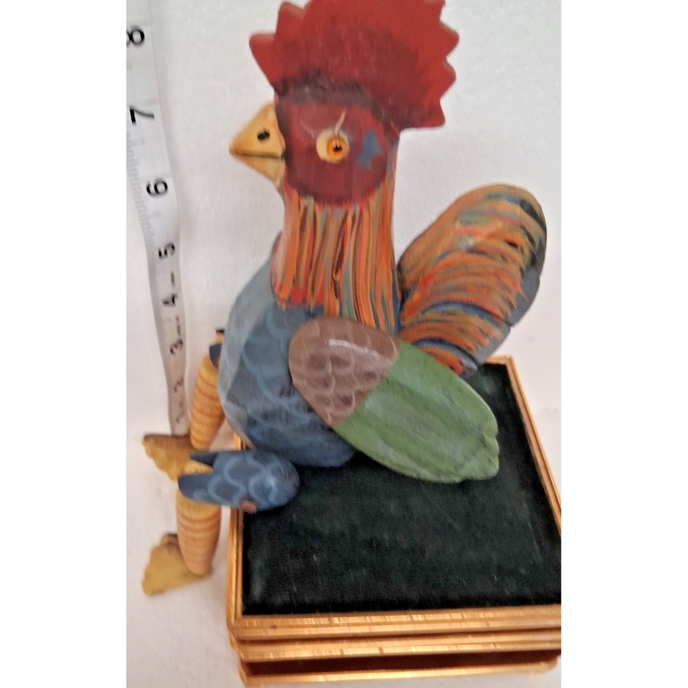 Hand Carved Wooden Rooster Shelf Sitter Painted Folk Art Farmhouse Decor - Picture 6 of 6